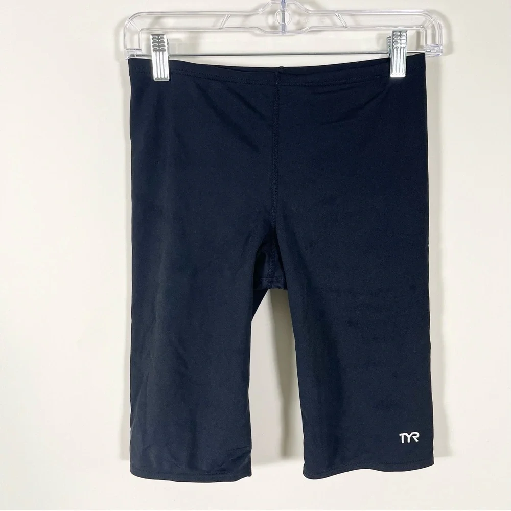 TYR Boys Durafast Elite Jammer Swimsuit Solid Black Swim Size 26****